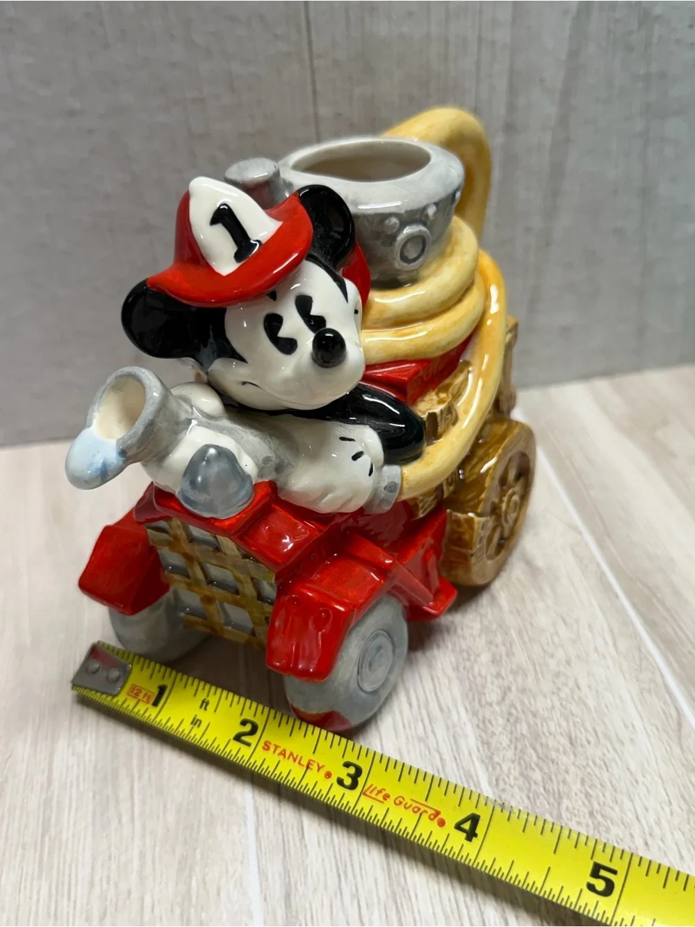 Vintage Enesco Disney Mickey's Fire Brigade Ceramic Teapot / pitcher Fire truck